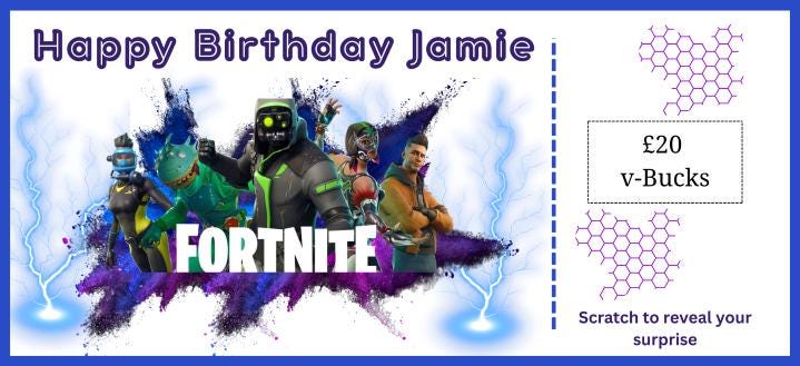 Personalised Surprise GAMING Birthday Christmas voucher, Scratch to Reveal Voucher, Boys Girls Gaming Gift, voucher glossy scratch gift card
