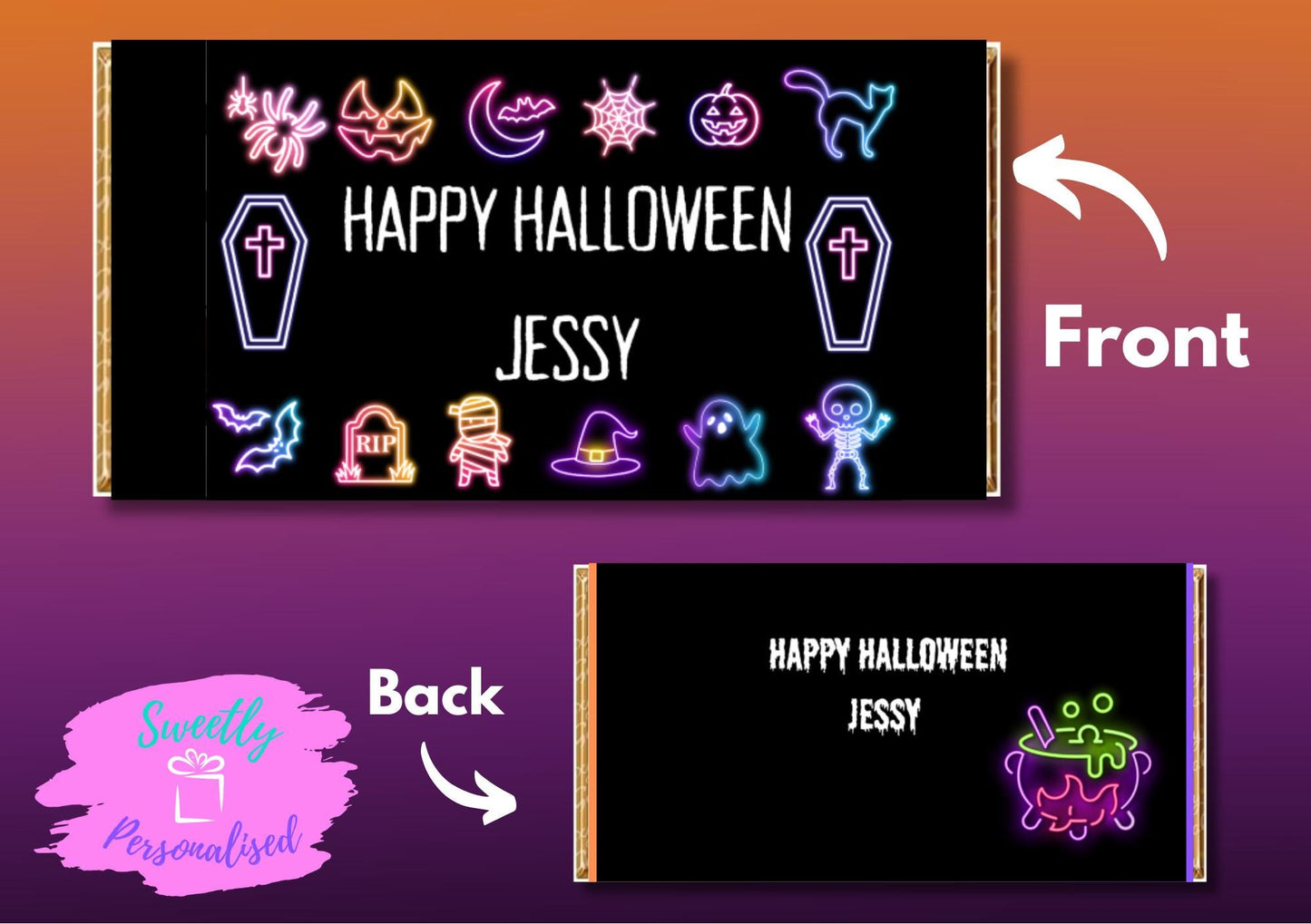 Halloween personalised Chocolate bar wrapper, personalised Galaxy chocolate wrapper, Party favour, Halloween Treats, Halloween sweets