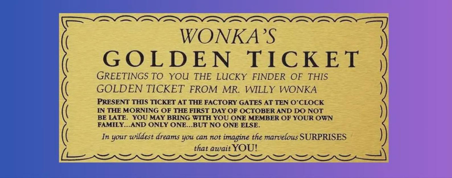 Christmas Wonka Chocolate Bar+ Golden Ticket Birthday Christmas