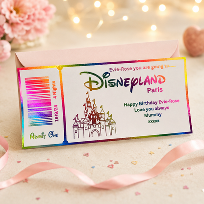 Personalised Foil Disneyland Paris / Florida Surprise Ticket Gift | Holiday Reveal Keepsake