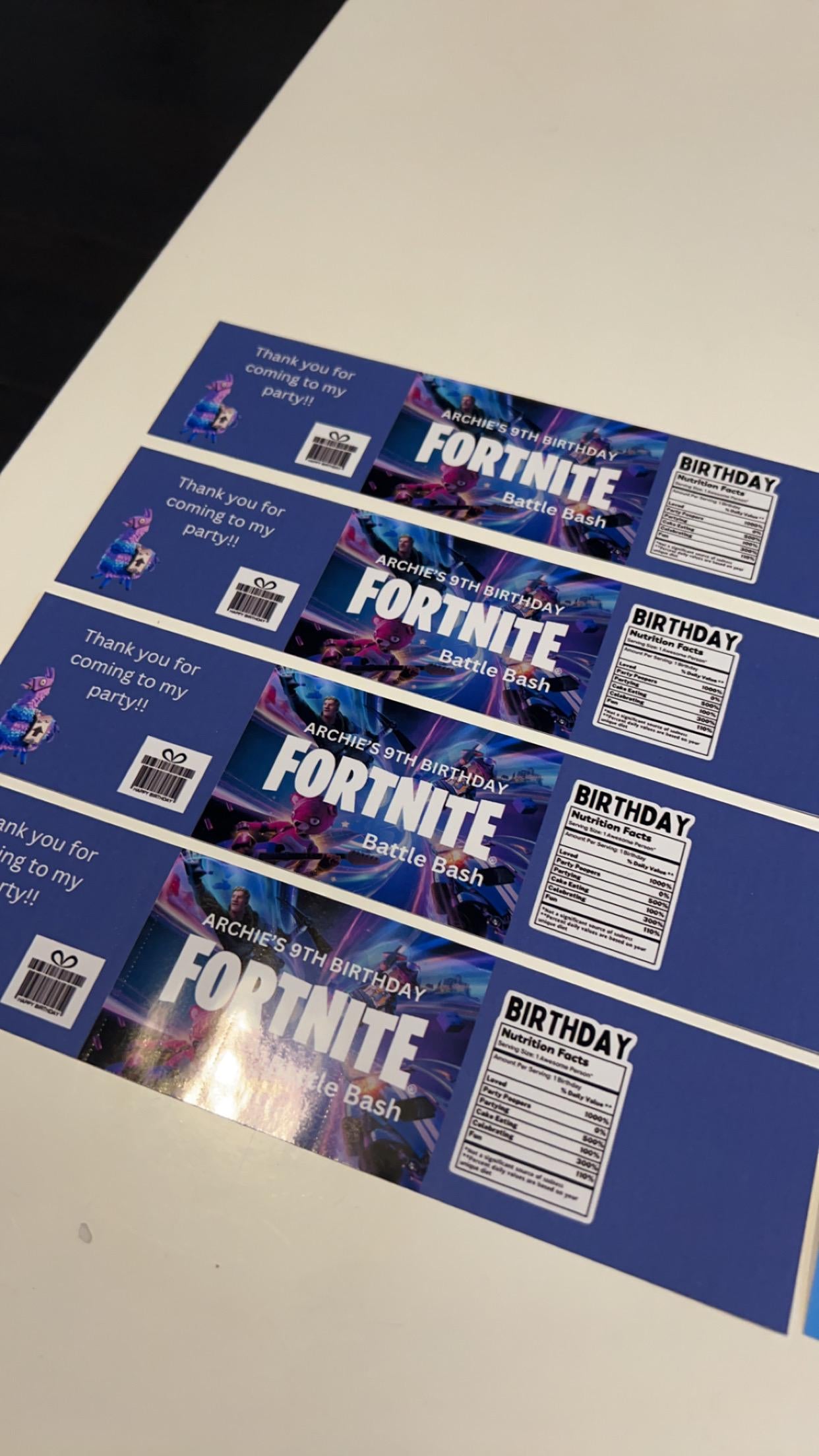 Personalised Fortnite  Battle Royale Fruit Shoot bottle labels for children's birthday parties