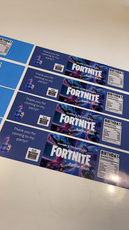Personalised Fortnite  Battle Royale Fruit Shoot bottle labels for children's birthday parties