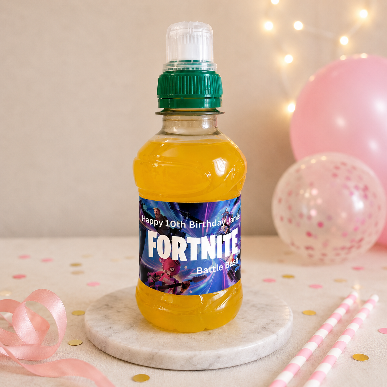 Personalised Fortnite  Battle Royale Fruit Shoot bottle labels for children's birthday parties