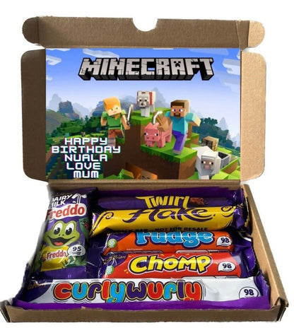 Chocolate Kids Gift Selection Box Personalised Hamper Minecraft Barbie And More Choose Cadbury or Kinder