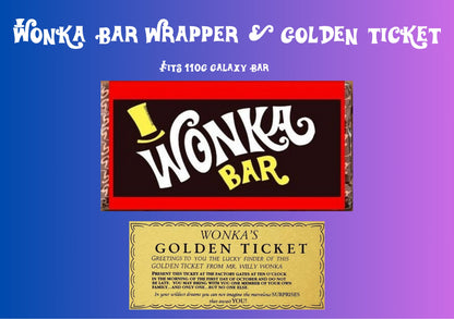 Wonka Chocolate Bar Wrapper + Golden Ticket Birthday Christmas Easter Gift