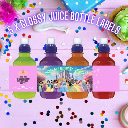 Personalised Disney Princess Fruit Shoot bottle labels for children's birthday parties
