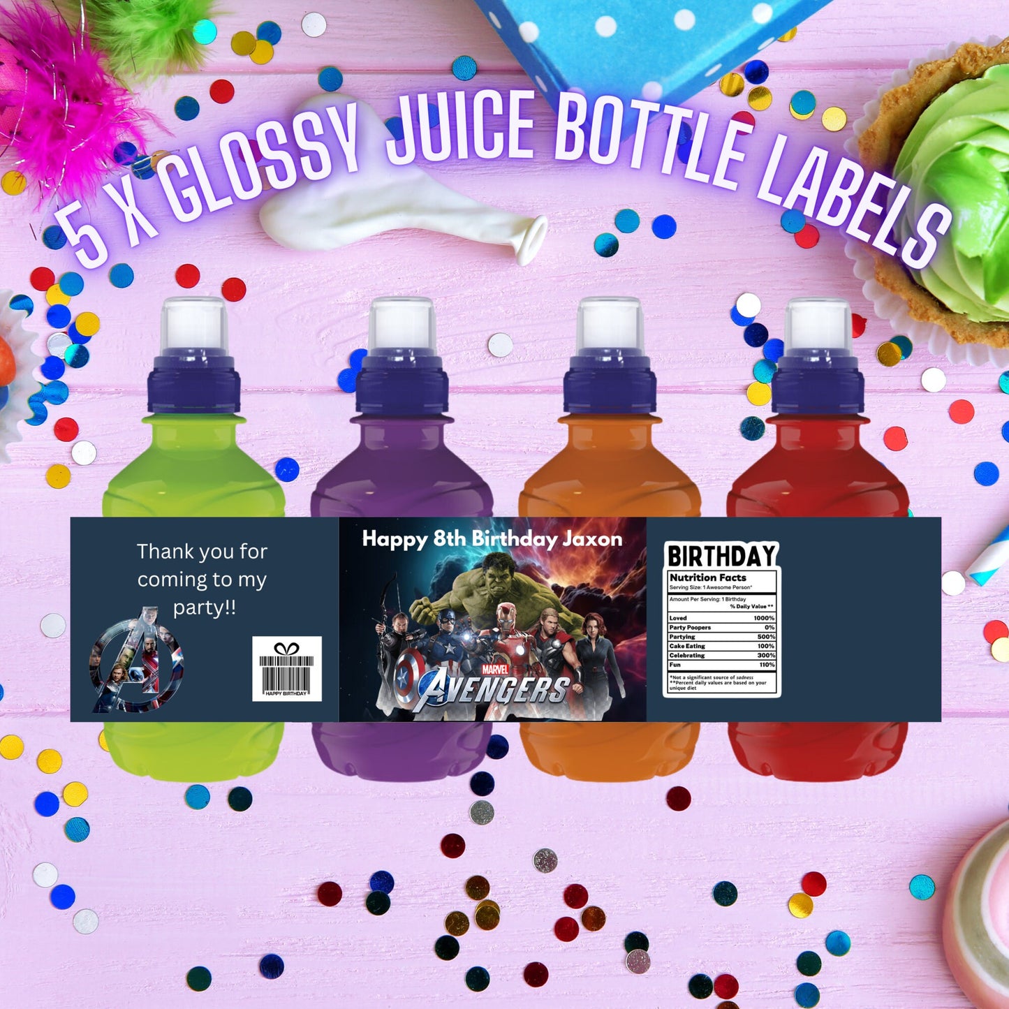 5 X Personalised Fruit Shoot Wrapper Labels Christening Communion Birthday Christmas Novelty