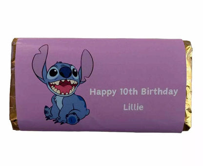 Personalised Stitch Chocolate Bar Wrapper Birthday Christmas Easter Gift