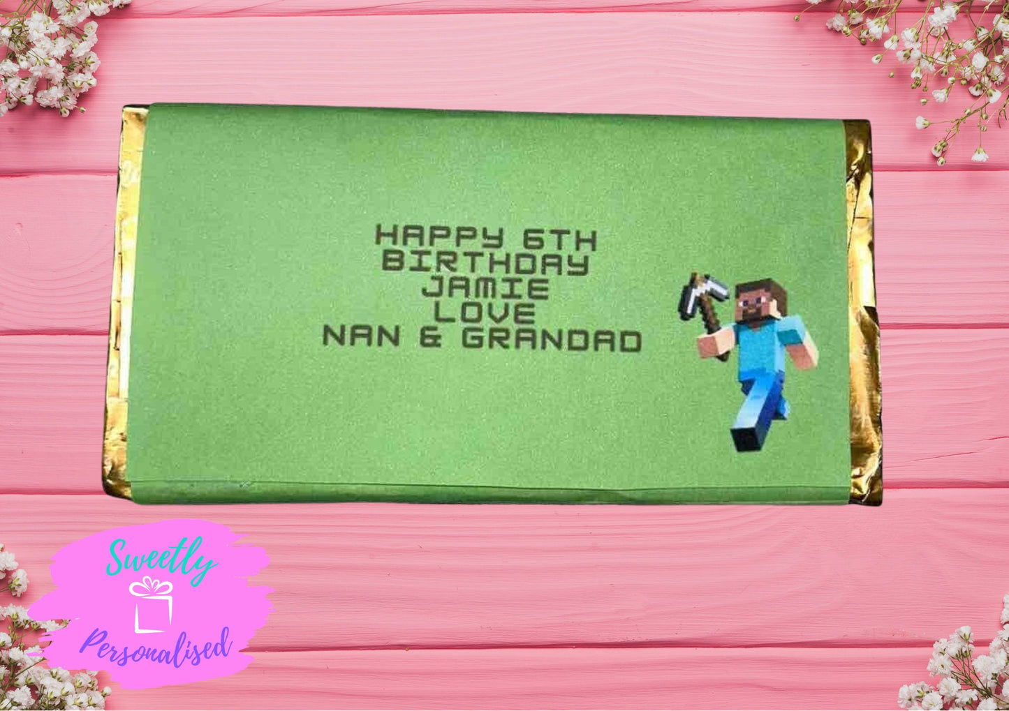 Personalised Minecraft Chocolate Bar Wrapper Birthday Christmas Easter Gift Party