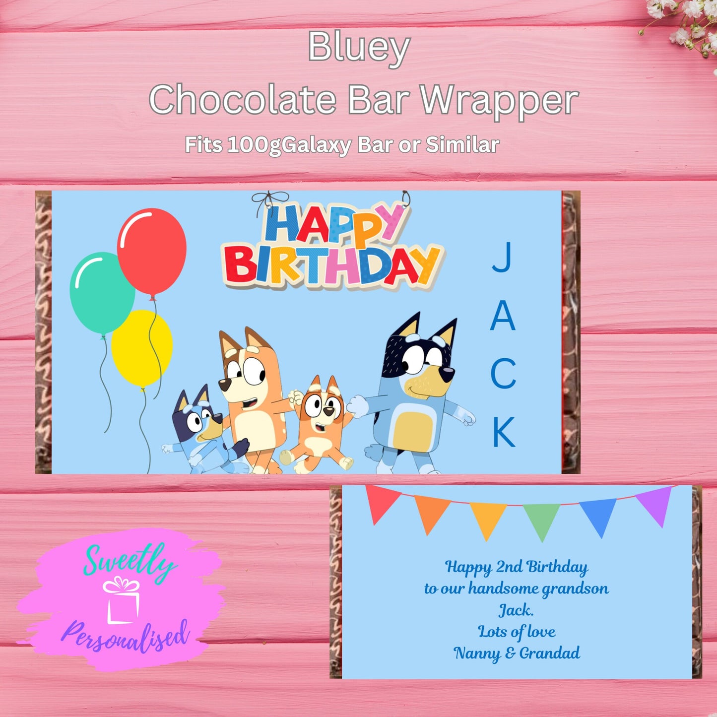 Personalised Bluey Chocolate Bar Wrapper Birthday Christmas Easter Gift Novelty