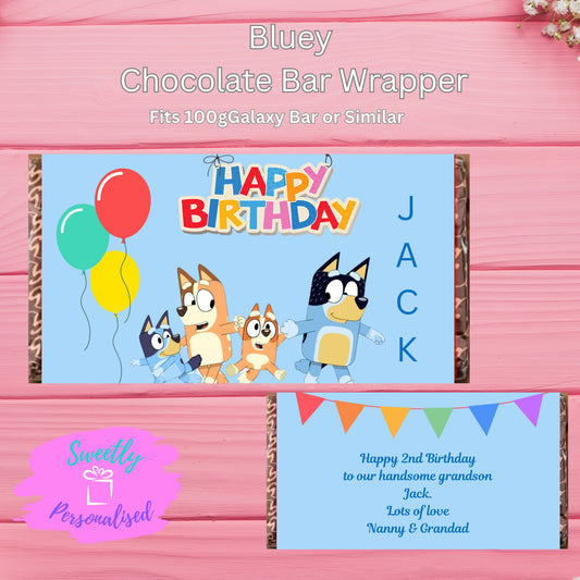 Personalised Bluey Chocolate Bar Wrapper Birthday Christmas Easter Gift Novelty