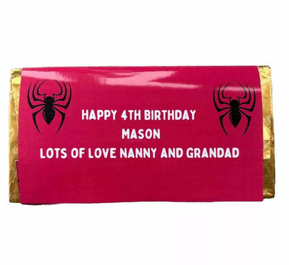 Personalised Spiderman Chocolate Bar Wrapper Birthday Christmas Easter Gift Novelty