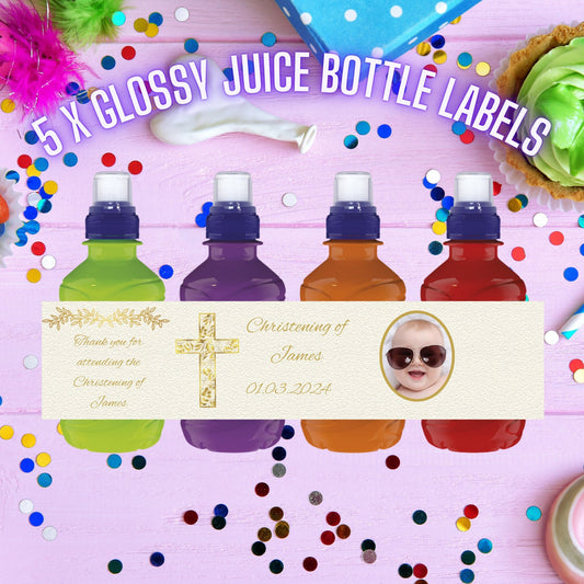 5 X Personalised Fruit Shoot Wrapper Labels Christening Communion Birthday Christmas Novelty