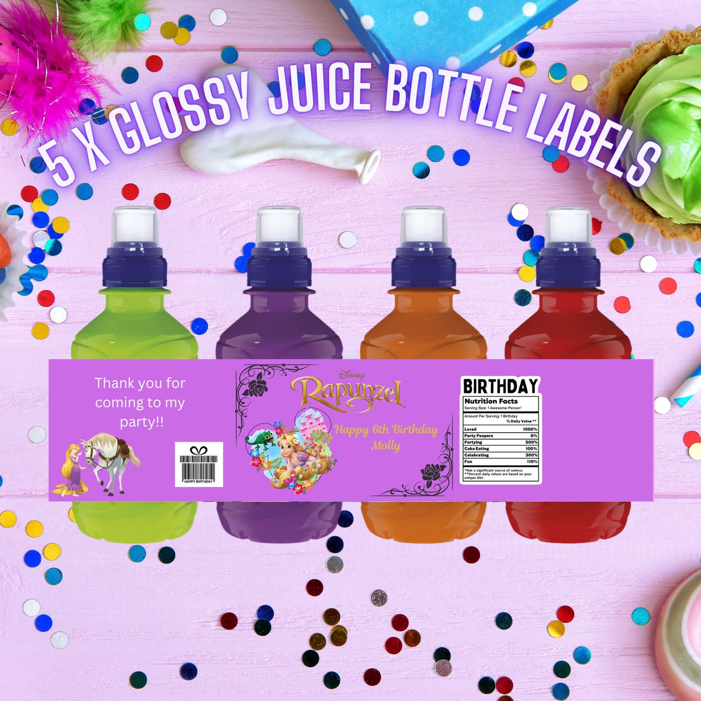 5 X Personalised Fruit Shoot Wrapper Labels Christening Communion Birthday Christmas Novelty
