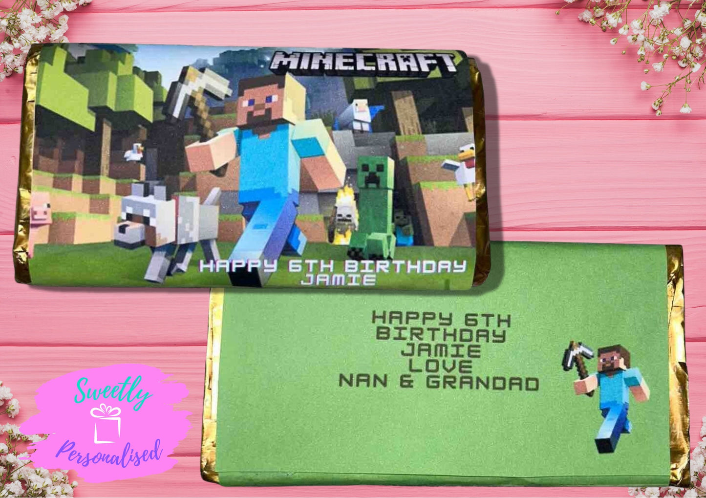 Personalised Minecraft Chocolate Bar Wrapper Birthday Christmas Easter Gift Party