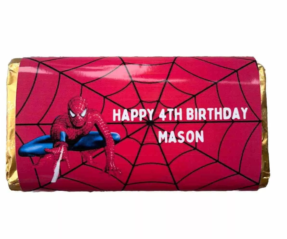 Personalised Spiderman Chocolate Bar Wrapper Birthday Christmas Easter Gift Novelty