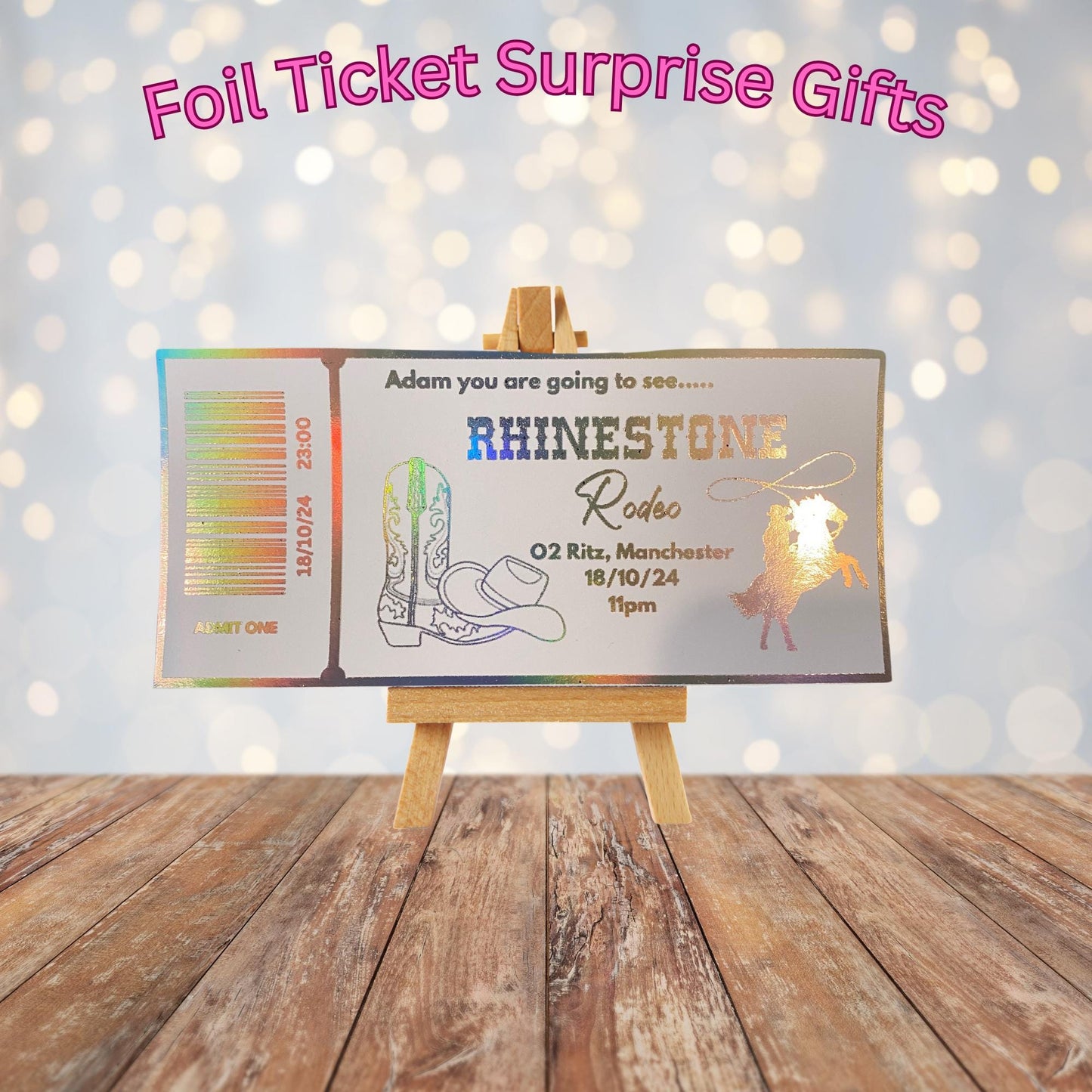 Personalised Foil Concert Ticket Surprise Gift Voucher Theatre Musical Show Event
