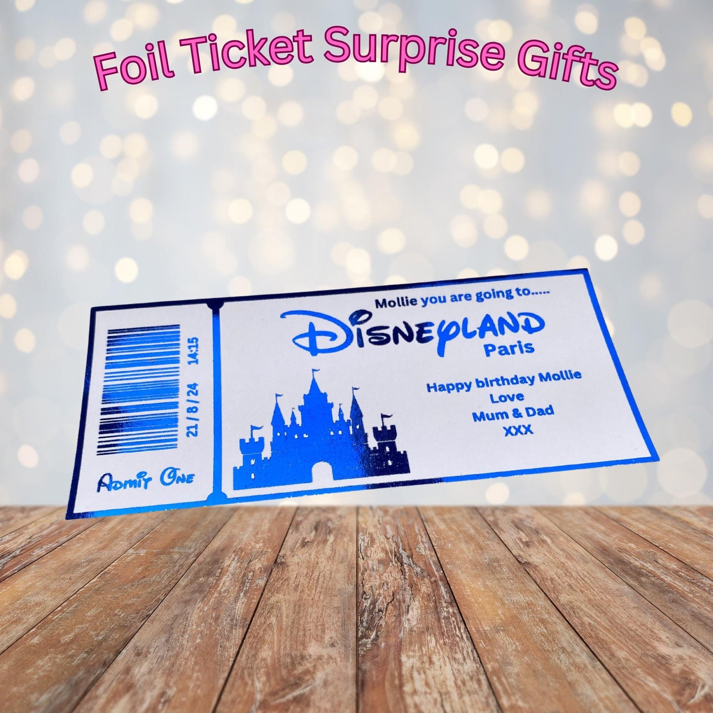 Personalised Foil Disneyland Paris / Florida Surprise Ticket Gift | Holiday Reveal Keepsake