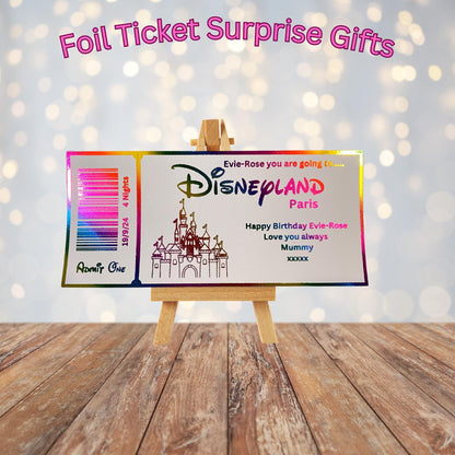 Personalised Foil Disneyland Paris / Florida Surprise Ticket Gift | Holiday Reveal Keepsake