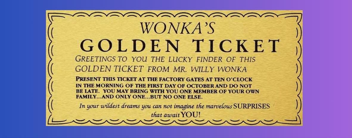 Wonka Chocolate Bar Wrapper + Golden Ticket Birthday Christmas Easter Gift