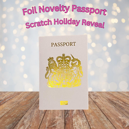 Personalised Holiday Travel Surprise Reveal Scratch Off Foil Novelty Passport, Scratch Card, Scratch Off Voucher, Scratch Surprise Passport