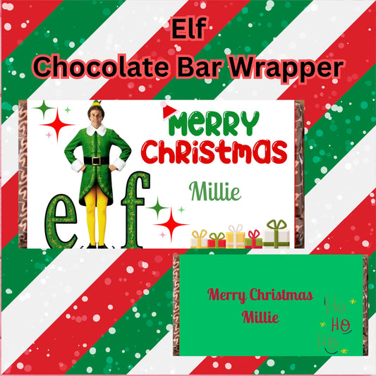 Personalised Elf Chocolate Bar Wrapper Christmas Xmas Present Gift Stocking Filler Buddy