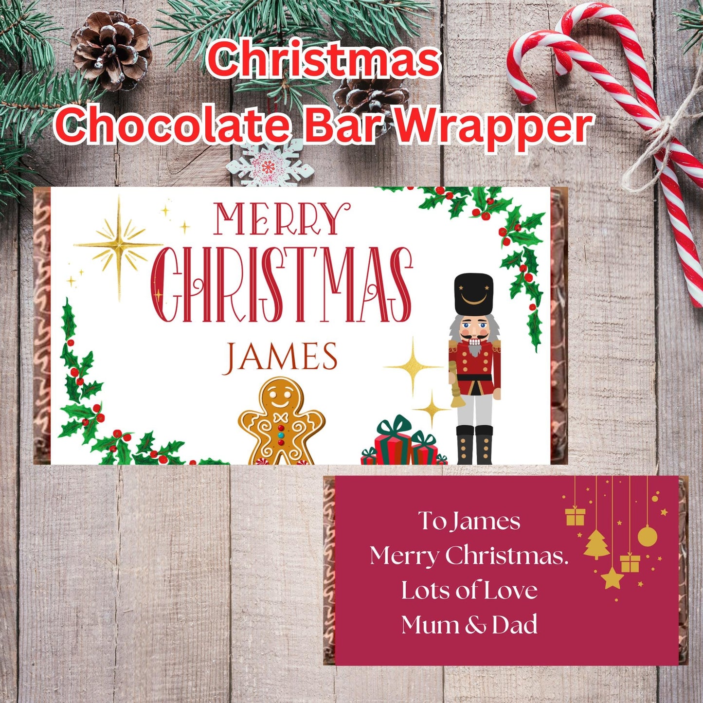 Personalised Merry Christmas Chocolate Bar Wrapper Christmas Xmas Present Gift Stocking Filler