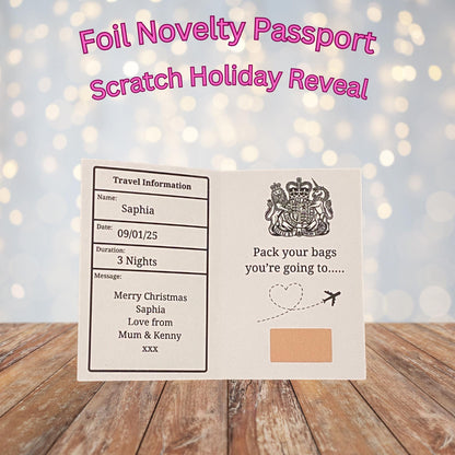 Personalised Holiday Travel Surprise Reveal Scratch Off Foil Novelty Passport, Scratch Card, Scratch Off Voucher, Scratch Surprise Passport