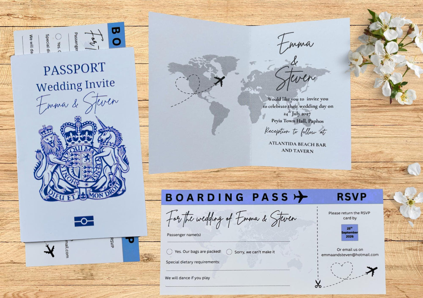 Passport Wedding Invitation, Boarding Pass RSVP. Travel Holiday Wedding, Plane Ticket Invite