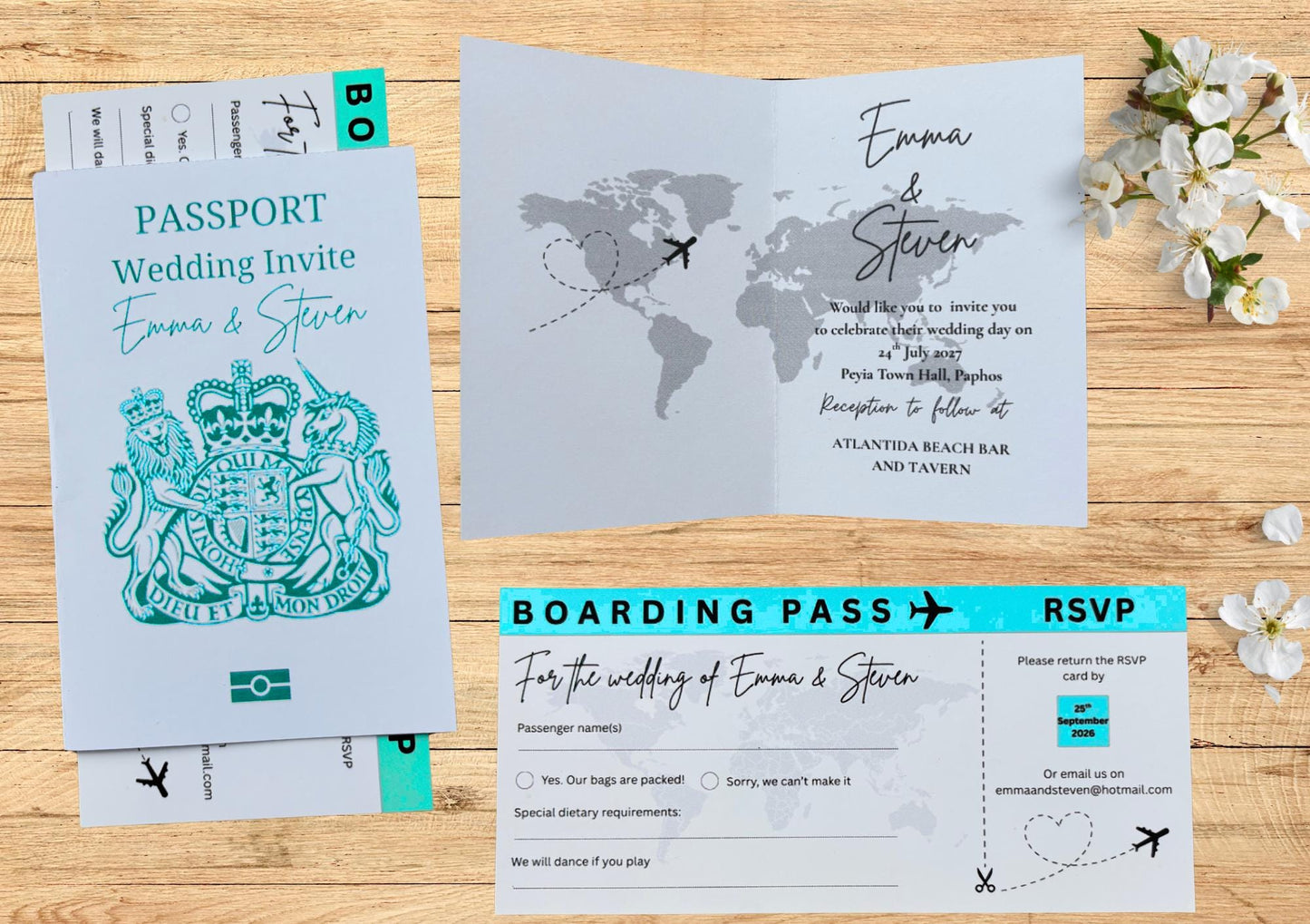 Passport Wedding Invitation, Boarding Pass RSVP. Travel Holiday Wedding, Plane Ticket Invite