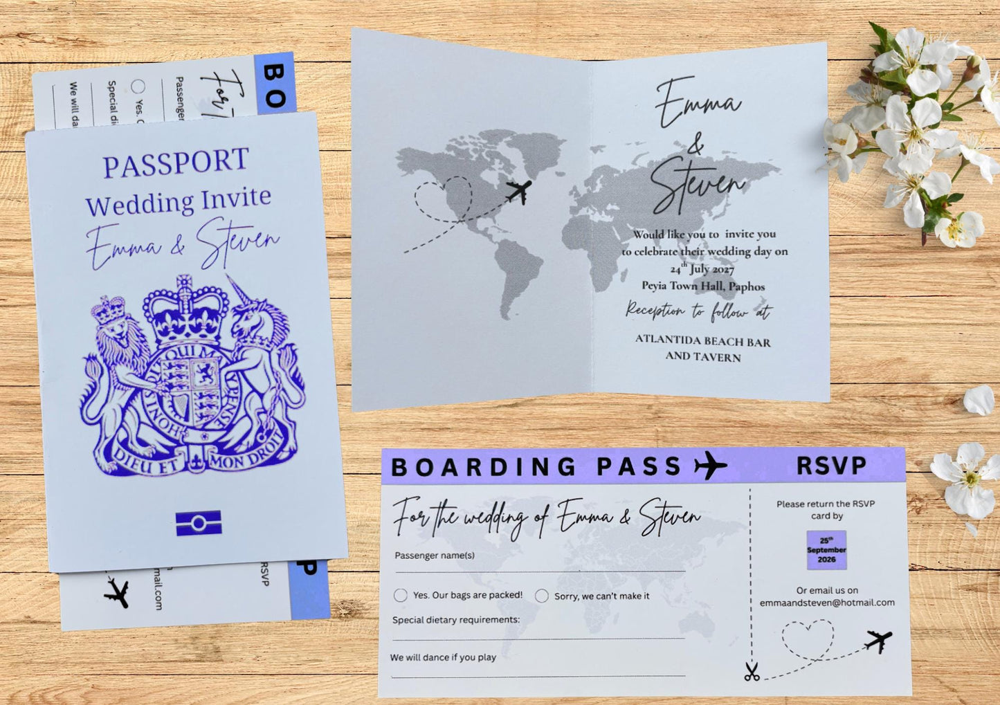 Passport Wedding Invitation, Boarding Pass RSVP. Travel Holiday Wedding, Plane Ticket Invite