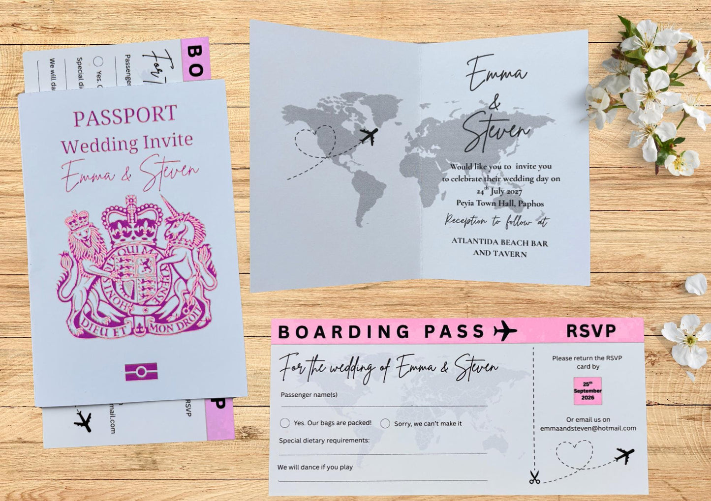 Passport Wedding Invitation, Boarding Pass RSVP. Travel Holiday Wedding, Plane Ticket Invite