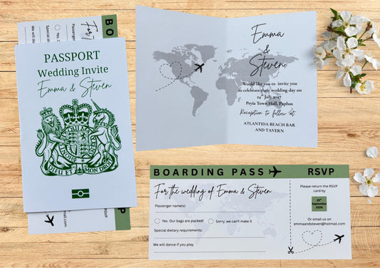 Passport Wedding Invitation, Boarding Pass RSVP. Travel Holiday Wedding, Plane Ticket Invite