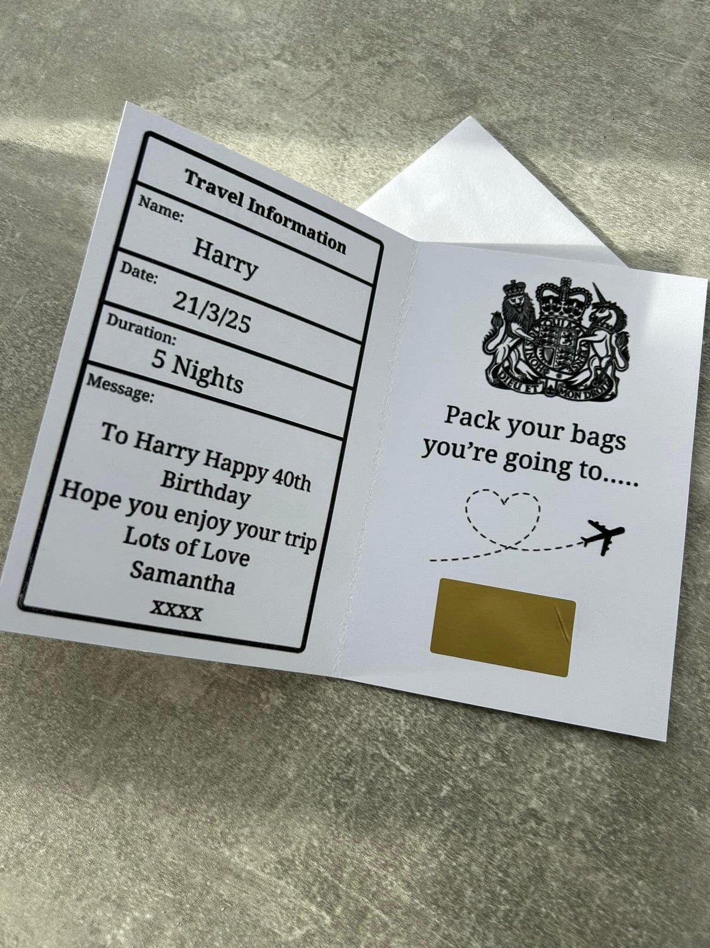 Personalised Holiday Travel Surprise Reveal Scratch Off Foil Novelty Passport, Scratch Card, Scratch Off Voucher, Scratch Surprise Passport