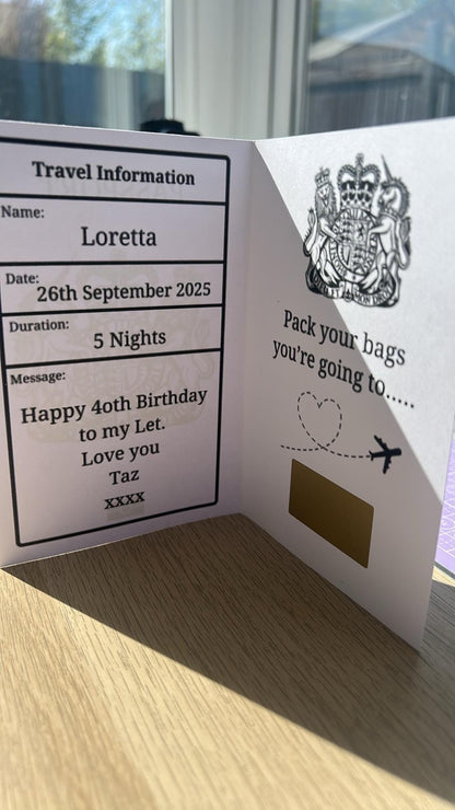 Personalised Holiday Travel Surprise Reveal Scratch Off Foil Novelty Passport, Scratch Card, Scratch Off Voucher, Scratch Surprise Passport