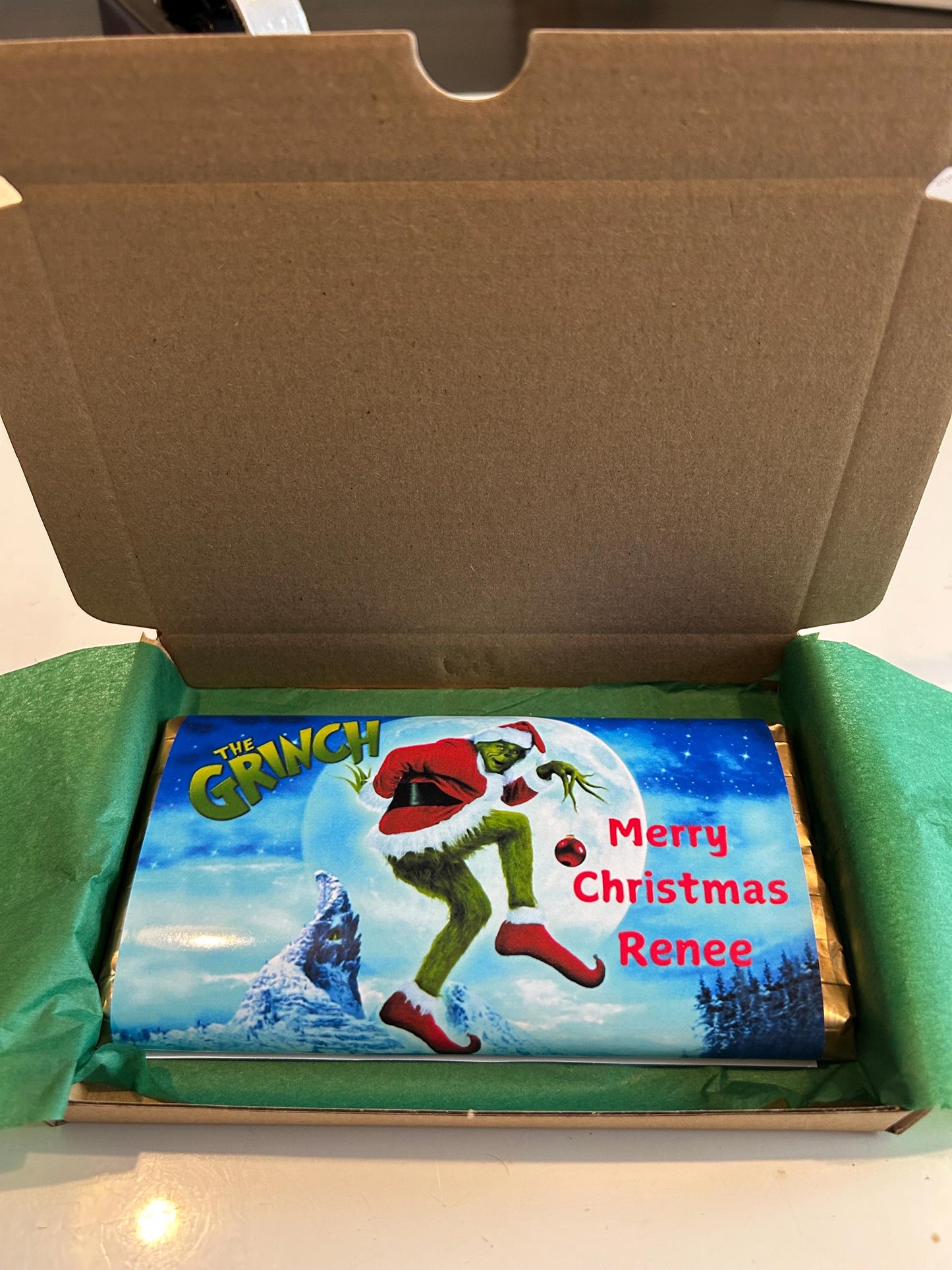 Personalised Grinch Chocolate Bar Wrapper Christmas Xmas Present Gift Stocking Filler