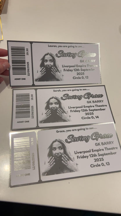 Personalised Foil Concert Ticket Surprise Gift Voucher Theatre Musical Show Event