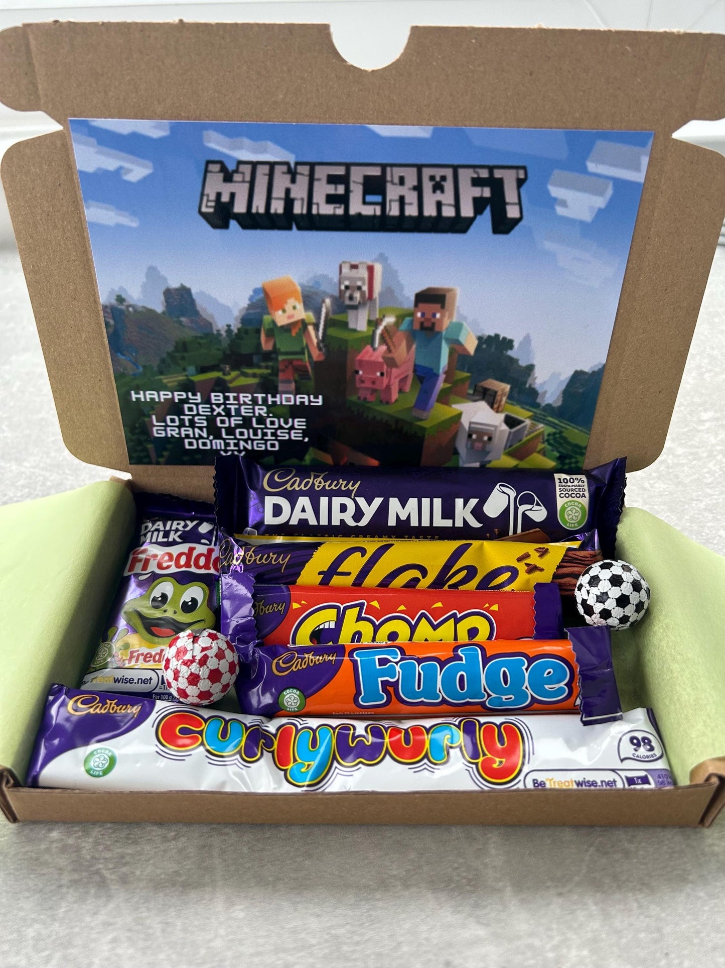 Chocolate Kids Gift Selection Box Personalised Hamper Minecraft Barbie And More Choose Cadbury or Kinder