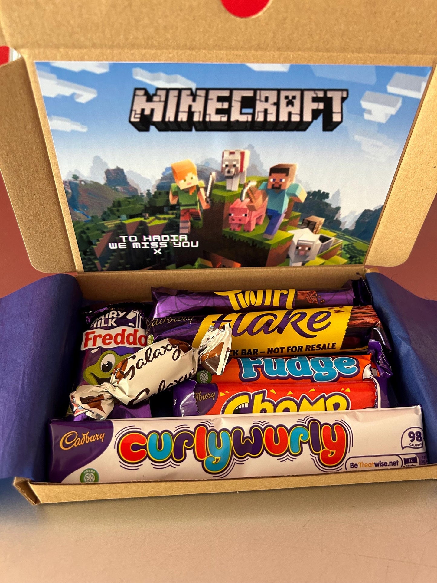 Chocolate Kids Gift Selection Box Personalised Hamper Minecraft Barbie And More Choose Cadbury or Kinder