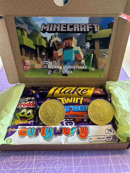 Chocolate Kids Gift Selection Box Personalised Hamper Minecraft Barbie And More Choose Cadbury or Kinder