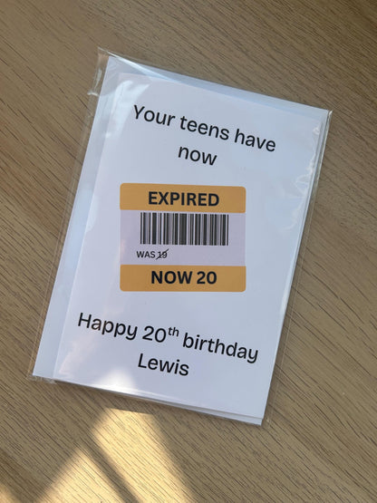 Personalised Happy 20th Birthday Card Funny Expired Teens 20th Birthday Card, Card for 20th Birthday, Card for 20 Year Old,