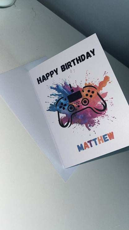 Personalised Happy Birthday Gamer Card Boys Name Greetings Card Gaming