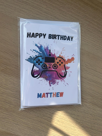 Personalised Happy Birthday Gamer Card Boys Name Greetings Card Gaming
