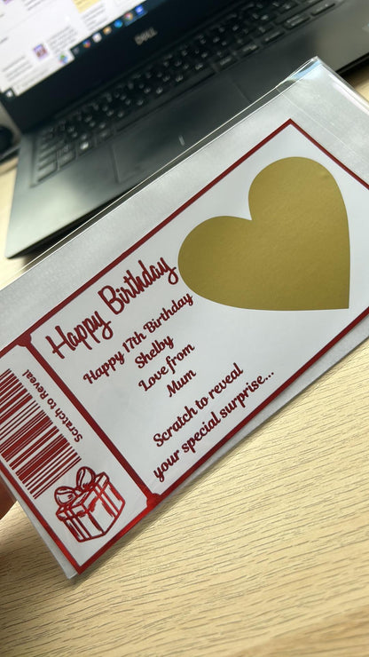 Personalised Surprise Scratch Off Birthday Gift Ticket, Scratch Reveal Holiday Gift, Surprise Trip Announcement, Custom Travel Voucher Card