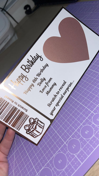 Personalised Surprise Scratch Off Birthday Gift Ticket, Scratch Reveal Holiday Gift, Surprise Trip Announcement, Custom Travel Voucher Card