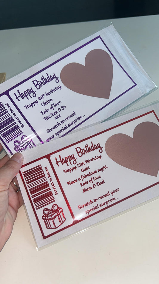 Personalised Surprise Scratch Off Birthday Gift Ticket, Scratch Reveal Holiday Gift, Surprise Trip Announcement, Custom Travel Voucher Card