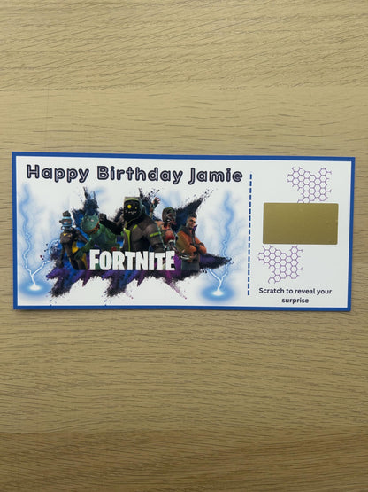 Personalised Surprise GAMING Birthday Christmas voucher, Scratch to Reveal Voucher, Boys Girls Gaming Gift, voucher glossy scratch gift card