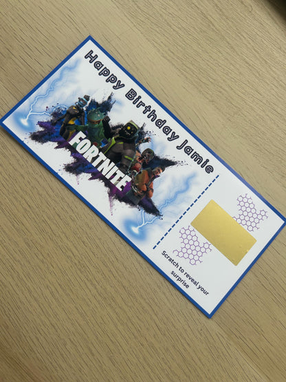 Personalised Surprise GAMING Birthday Christmas voucher, Scratch to Reveal Voucher, Boys Girls Gaming Gift, voucher glossy scratch gift card