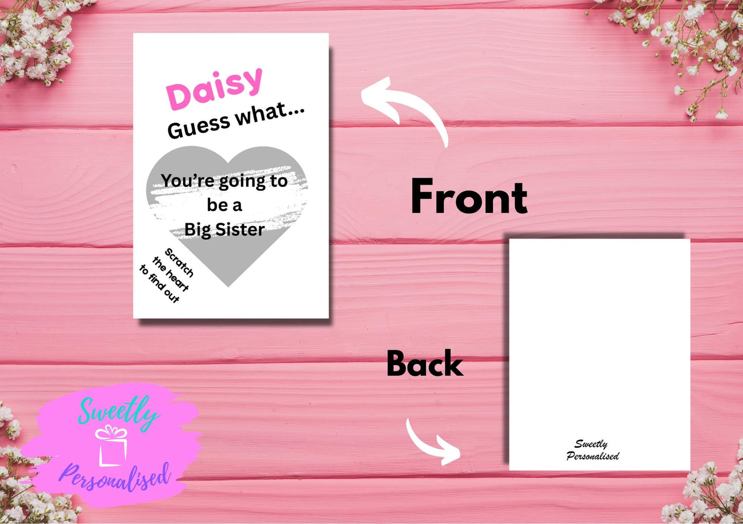 Personalised you’re going to be a Big Sister scratch and reveal card! Baby surprise BIG SISTER !, Big sister again