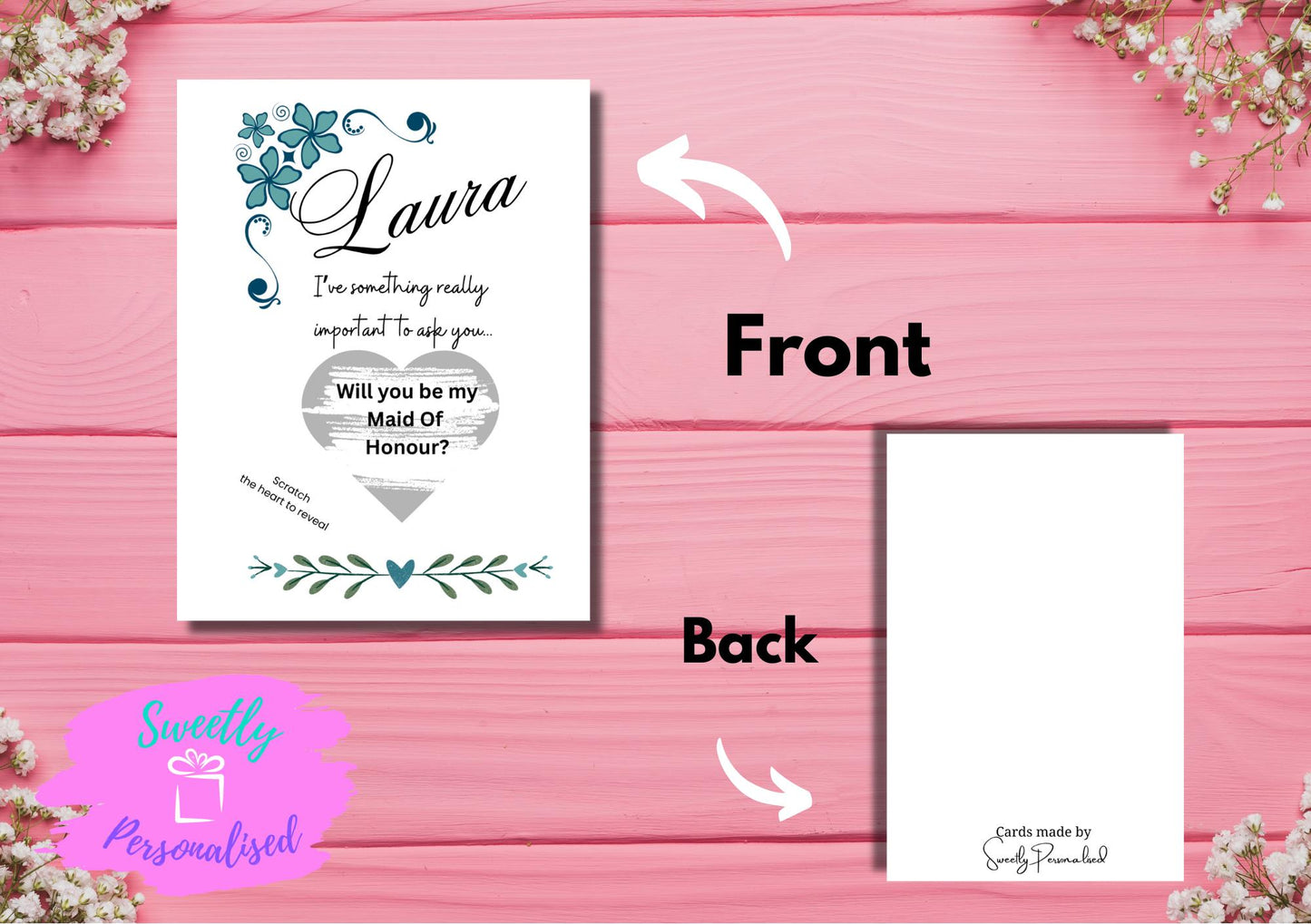Maid of Honour Scratch Card – Will You Be My Maid of Honour? Bridesmaid Proposal Card with Envelope